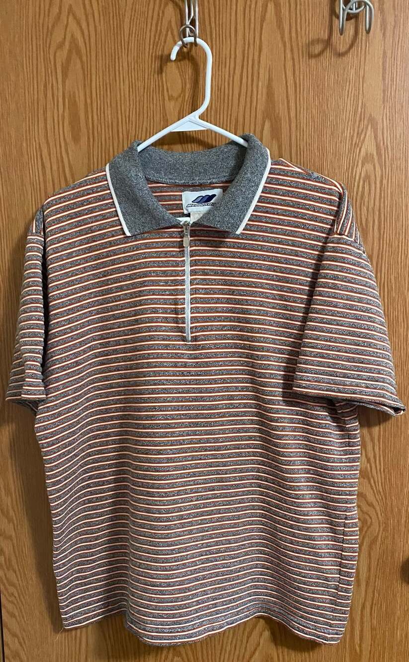Wooden Dog Striped Zip Polo Shirt Large Made In USA